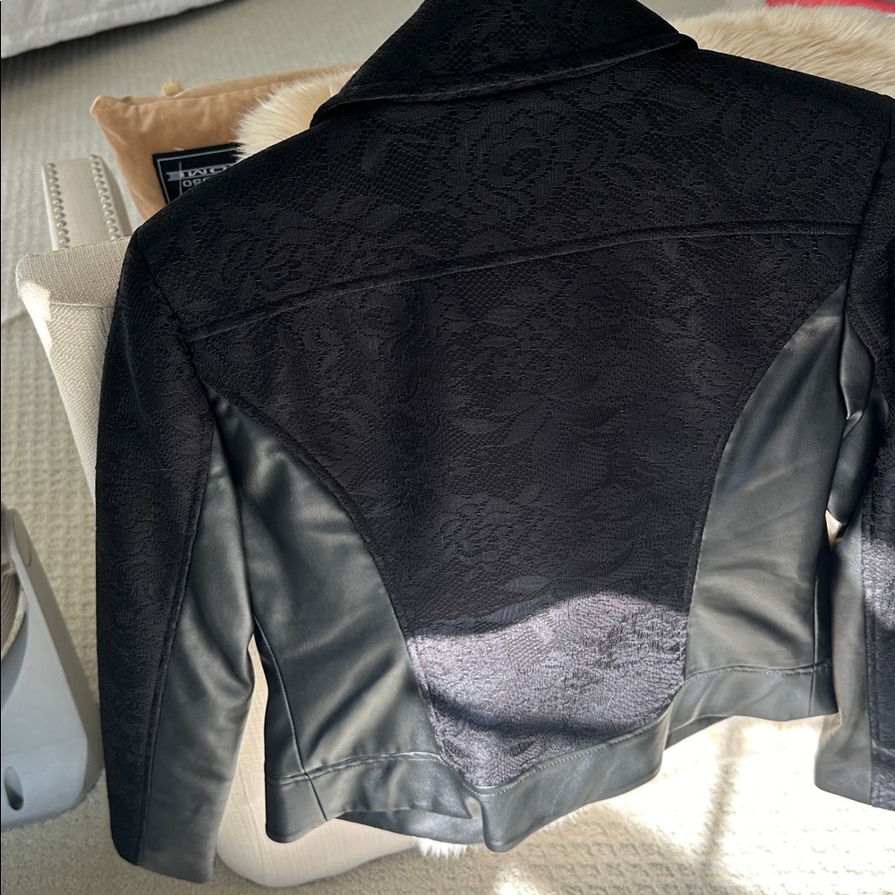 Bebe Black Textured lace and Leather Jacket - Picture 8 of 11